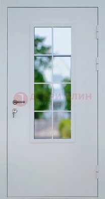Белая железная дверь порошок со стеклом ДС-31 в Климовске