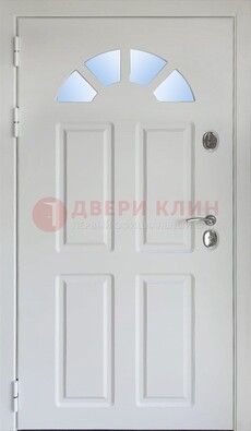 Белая стальная дверь МДФ со стеклом для дома ДС-37 в Климовске