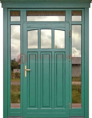 Зеленая металлическая дверь МДФ со стеклом ДС-43 в Климовске