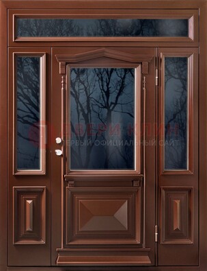 Коричневая металлическая дверь со стеклом ДС-67 в Климовске
