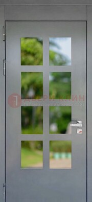 Серая металлическая дверь со стеклом ДС-78 в Климовске