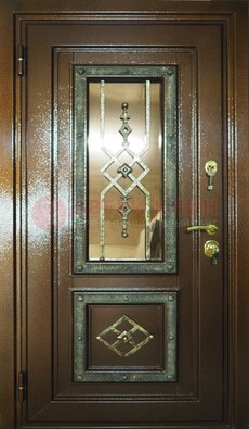 Теплая входная дверь со стеклом и ковкой разноцветной ДСК-13 в Балашихе