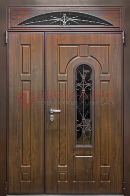 Большая металлическая дверь со стеклом и ковкой ДСК-145 в Климовске
