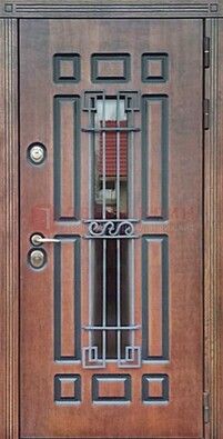 Входная железная дверь винорит со стеклом и ковкой ДСК-183 в Ногинске