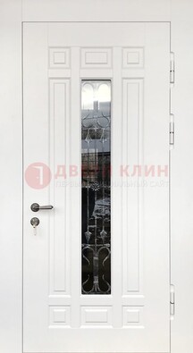 Белая стальная дверь винорит со стеклом и ковкой ДСК-191 в Климовске