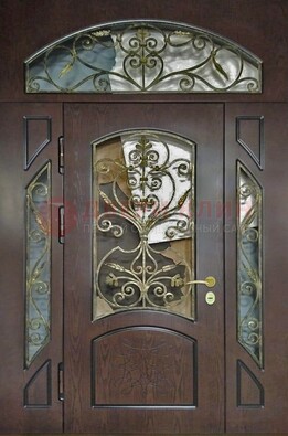 Входная дверь Винорит со стеклом и ковкой и фрамугами ДСК-213 в Климовске