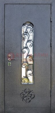 Темная стальная дверь Порошок со стеклом и ковкой ДСК-217 в Самаре