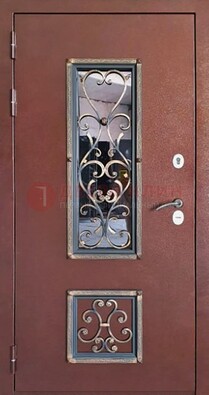 Уличная дверь Порошок со стеклом и ковкой для дома ДСК-218 в Климовске