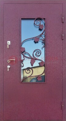 Железная дверь Порошок со стеклом и ковкой лозы ДСК-220 в Климовске