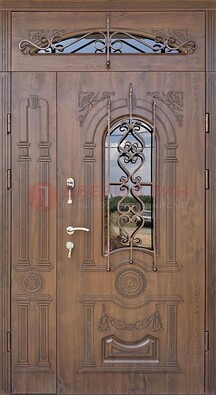 Распашная стальная дверь Винорит со стеклом и ковкой ДСК-232 в Климовске
