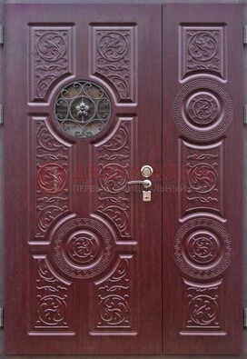 Красная железная дверь Винорит со стеклом и ковкой ДСК-235 в Климовске