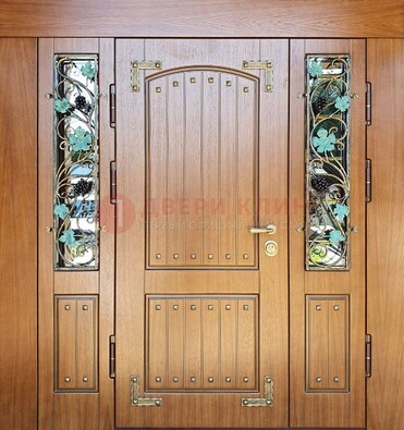 Железная дверь Винорит со стеклом и ковкой лозы ДСК-236 в Климовске
