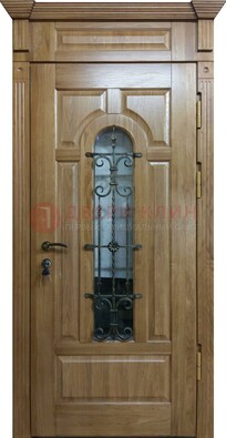 Металлическая дверь массив со стеклом и ковкой для дома ДСК-246 в Климовске