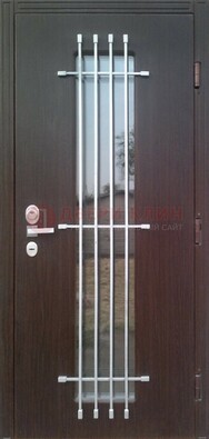 Современная стальная дверь с Виноритом стеклом и ковкой ДСК-262 в Коломне