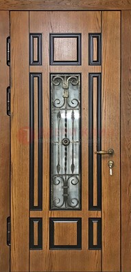 Двухцветная железная дверь Винорит со стеклом и ковкой ДСК-264 в Климовске