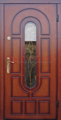 Яркая металлическая дверь Винорит со стеклом и ковкой ДСК-268 в Климовске