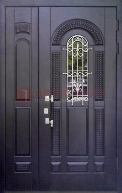 Входная дверь Винорит со стеклом и ковкой с узором ДСК-270 в Климовске
