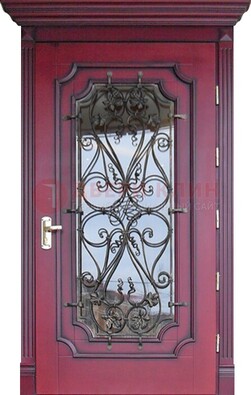 Красная стальная дверь Винорит со стеклом и ковкой ДСК-271 в Климовске