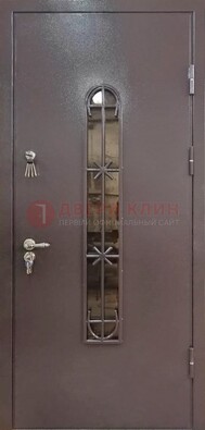 Металлическая дверь Порошок с небольшим стеклом и ковкой ДСК-282 в Климовске