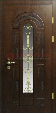 Дизайнерская металлическая дверь со стеклом и ковкой ДСК-50 в Климовске