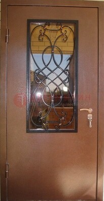 Металлическая дверь со стеклом и ковкой ДСК-51 на дачу в Климовске