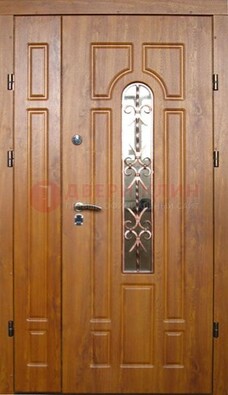 Стальная дверь со стеклом и цветной ковкой ДСК-78 для панельного дома в Климовске