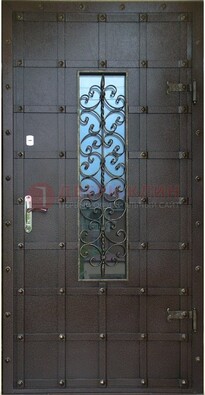 Стальная дверь со стеклом и ковкой ДСК-84 с утеплением в Яхроме