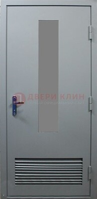 Серая металлическая техническая дверь с декоративной вставкой ДТ-14 в Климовске