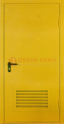 Желтая металлическая техническая дверь с вентиляционной решеткой ДТ-15 в Архангельске