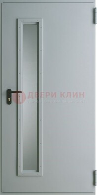 Белая железная техническая дверь со вставкой из стекла ДТ-9 в Климовске