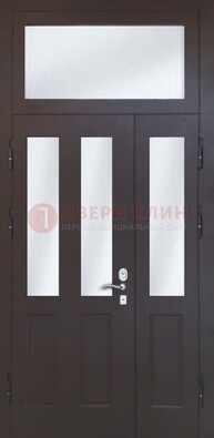 Черная тамбурная дверь со стеклянными вставками ДТМ-38 в Климовске