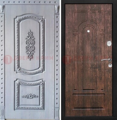 Железная дверь с узором и виноритом внутри Тисненый орех ДВТ-102 в Климовске