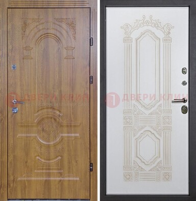 Входная дверь Дверь с виноритом с панелями Итальянский орех и Белой отделкой ДВТ-104 в Климовске