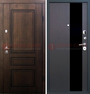 Входная дверь Итальянский орех с МДФ с черным стеклом ДМ-1199 в Климовске