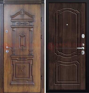 Темная железная филенчатая дверь с виноритом Тисненый орех внутри ДВТ-132 в Климовске