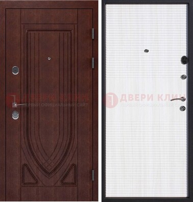 Уличная темная филенчатая дверь с виноритом и МДФ Белый ясень ДВТ-141 в Климовске