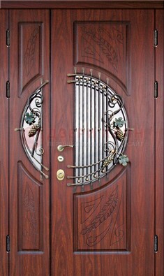 Железная дверь с виноритом и стеклом с ковкой ДВТ-170 в Климовске