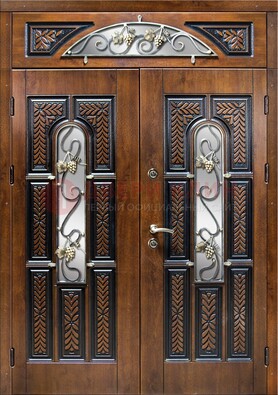 Входная двухстворчатая дверь с виноритом и ковкой ДВТ-183 в Климовске