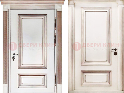 Белая металическая дверь с виноритом для дома ДВТ-239 в Климовске