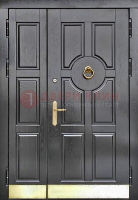 Черная металическая дверь с виноритом для дома ДВТ-241 в Климовске