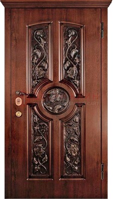 Филенчатая металлическая дверь с виноритом и резьбой ДВТ-69 в Климовске