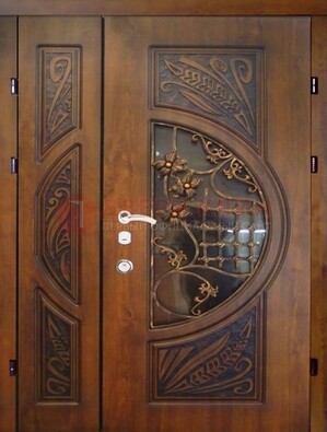 Металлическая дверь с виноритом и резной панелью внутри ДВТ-70 в Климовске