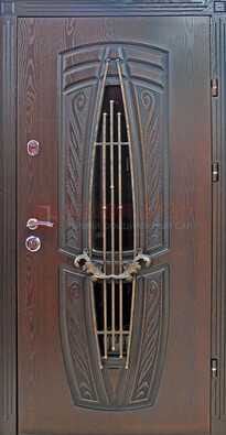 Стальная коричневая дверь с виноритом и МДФ ДВТ-83 в Климовске