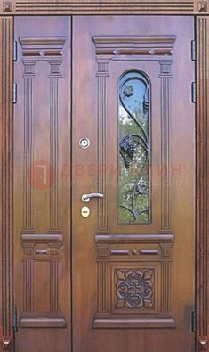Железная коричневая филенчатая дверь с виноритом и МДФ ДВТ-85 в Климовске