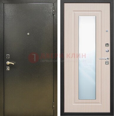 Входная темная дверь c порошковым покрытием и МДФ Белый дуб и зеркалом ДЗ-112 в Климовске