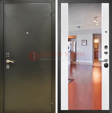 Входная темно-серая дверь c порошковым покрытием и Белой МДФ с зеркалом ДЗ-115 в Туле