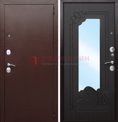 Коричневая стальная дверь с зеркалом ДЗ-18 в Климовске