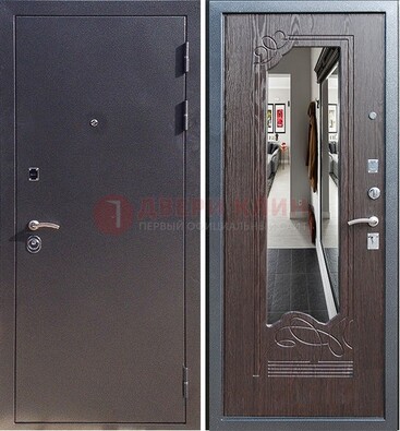 Черная входная дверь с зеркалом МДФ внутри ДЗ-29 в Климовске