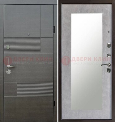 Серая входная дверь с МДФ панелью и зеркалом внутри ДЗ-51 в Климовске