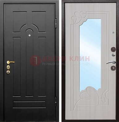 Темная входная дверь с МДФ Беленый дуб и зеркалом ДЗ-58 в Климовске
